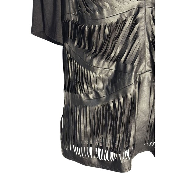 Boundary & Co. Black Fringe Top With Faux Leather Panels Size L - Picture 5 of 9